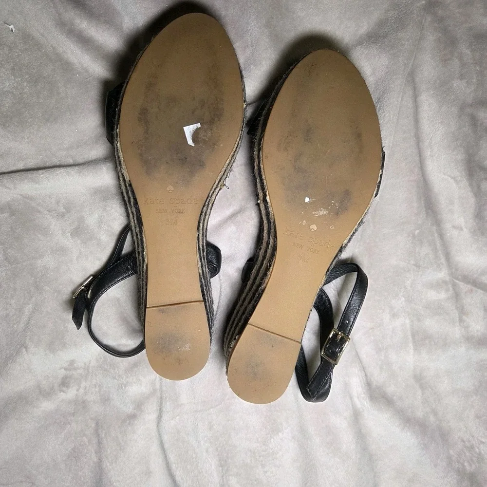 Kate Spade New York Jill Rosette Black Cream Espadrille Platform Wedge Sandals 6